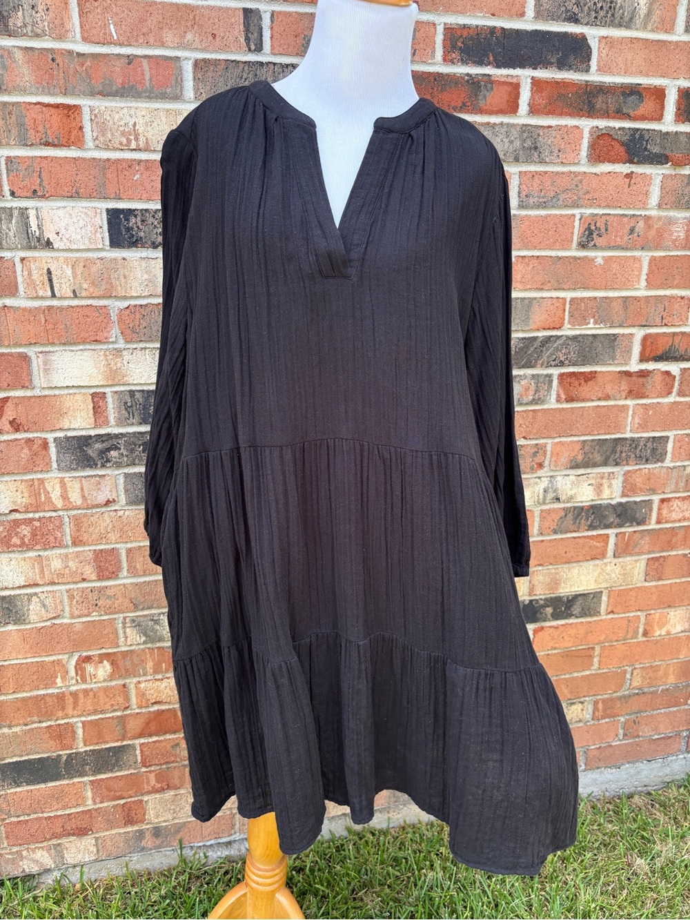Time and Tru Black Long-Sleeve Tiered Dress